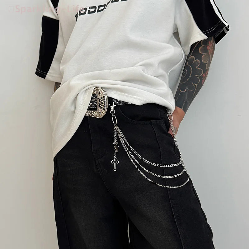 Retro Punk Cross Pendant Waist Chain | Unisex Hip Hop Jeans Keychain Accessory additional angle