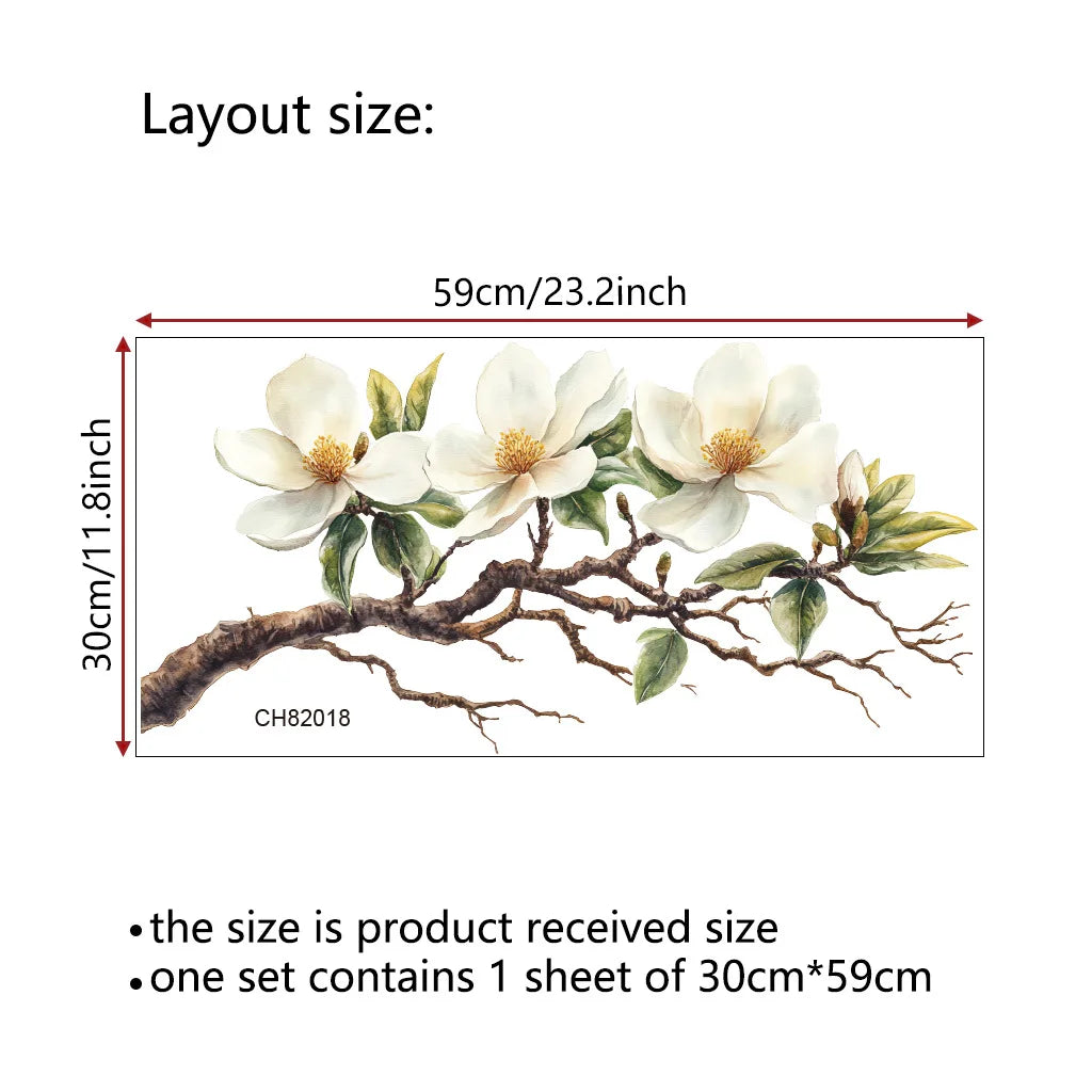 Elegant White Magnolia Blossom Wall Decal | Self-Adhesive Removable PVC Sticker detail view
