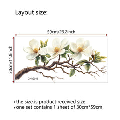 Elegant White Magnolia Blossom Wall Decal | Self-Adhesive Removable PVC Sticker detail view