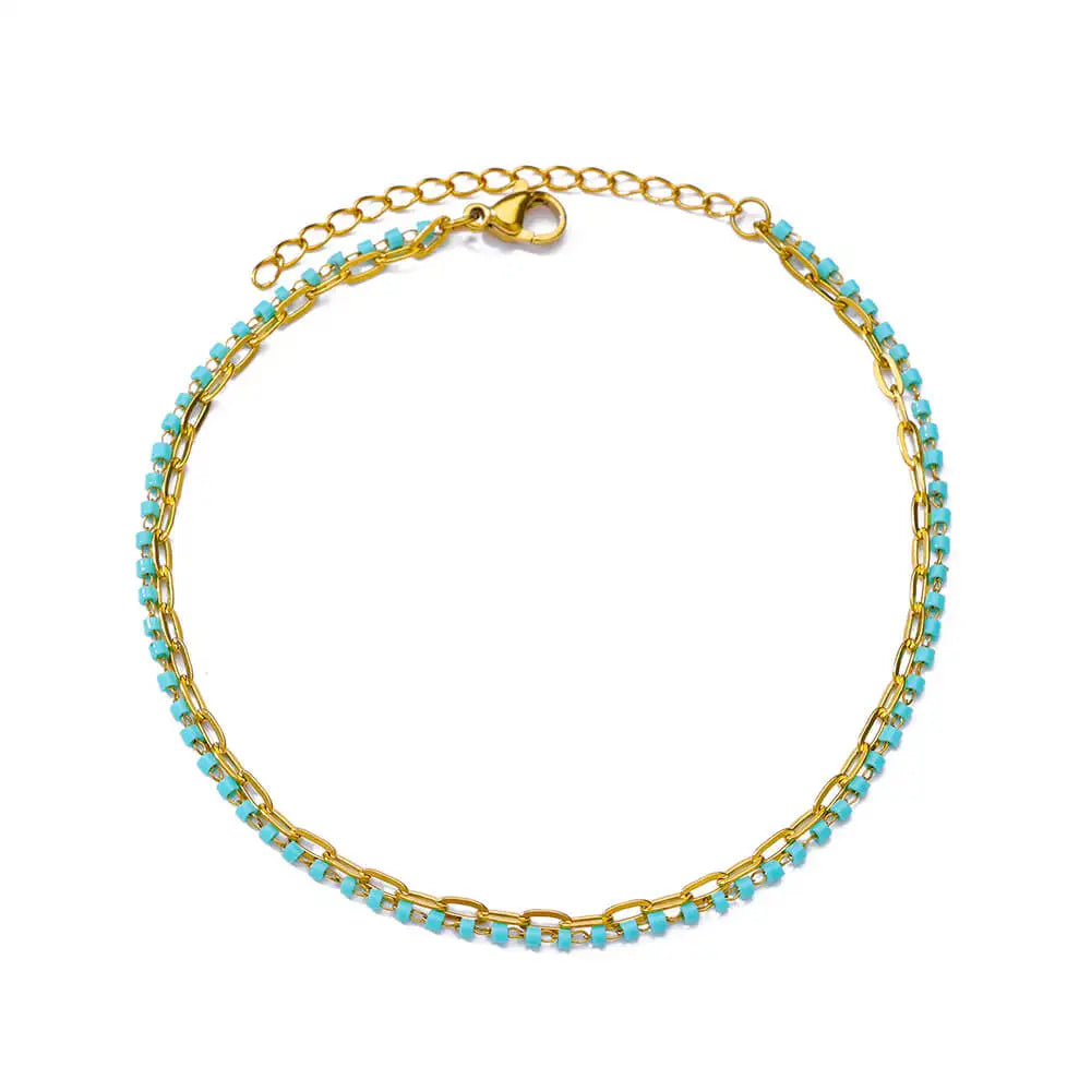 Colorful Boho Drops Anklets For Women Gold Color Stainless Steel Geometric Anklet Luxury detail view