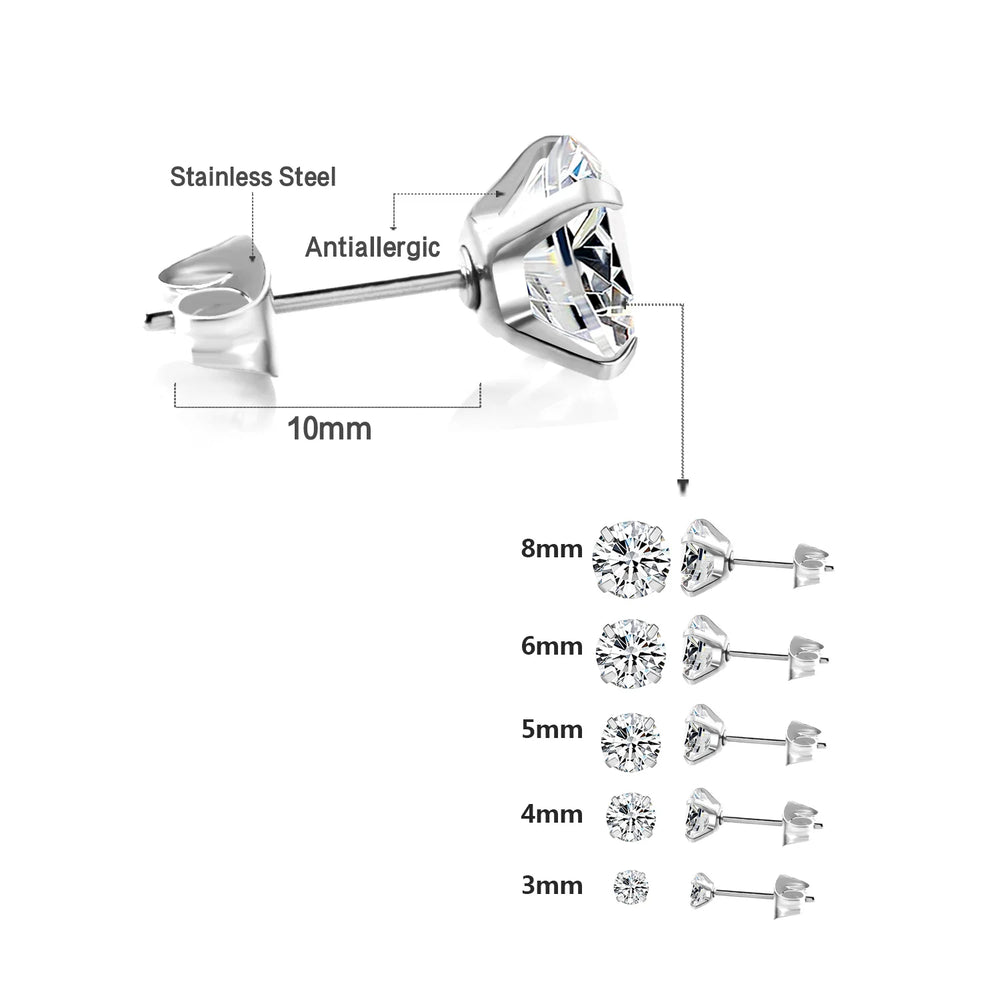 LUXUSTEEL Crystal Zircon Stud Earrings | Screw Back Round CZ Earrings for Men Women alternate view