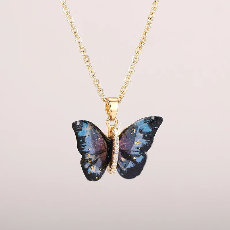 Huitan Aesthetic Butterfly Pendant Necklace for Women Silver Color/Gold Color Inlaid alternate view