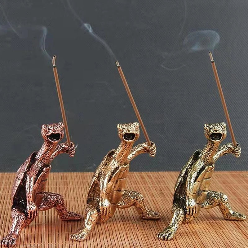 Mini Metal Turtle Incense Holder | Cute Animal Sandalwood Stick Burner for Home Decor close-up view