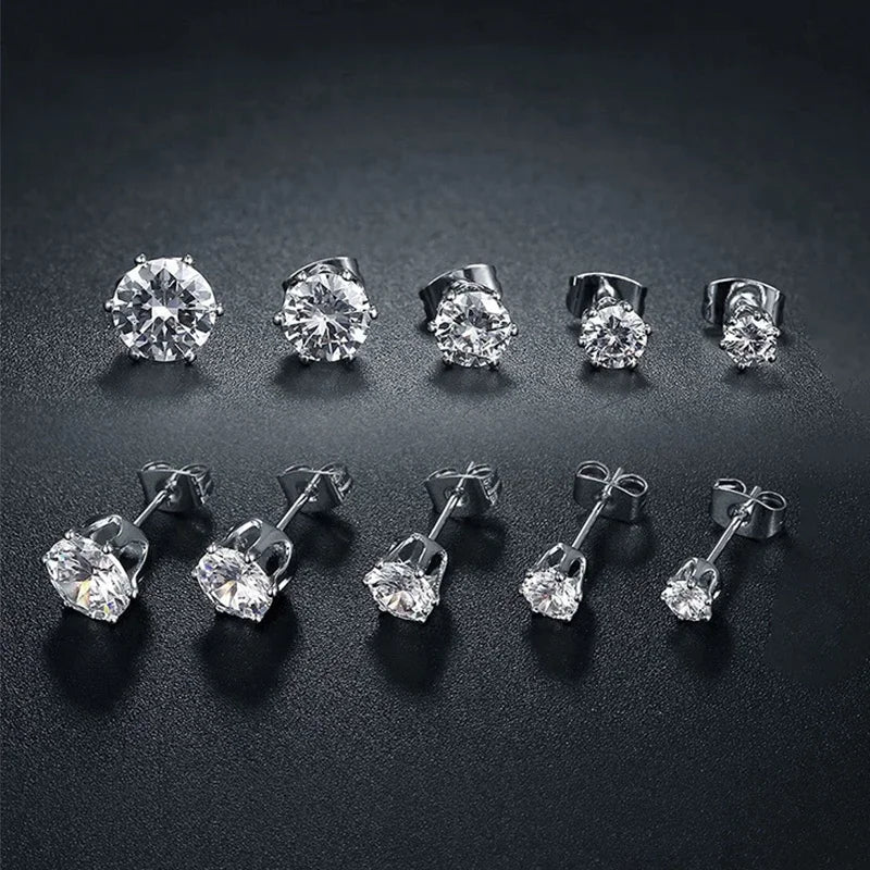 5Pair/Set 4/5/6/7/8mm Fashion Crystal Earrings for Women Gold & Silver Color Zircon E alternate view