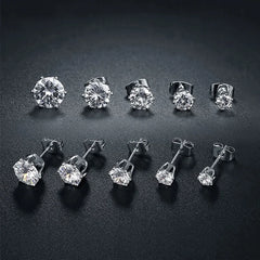5Pair/Set 4/5/6/7/8mm Fashion Crystal Earrings for Women Gold & Silver Color Zircon E alternate view