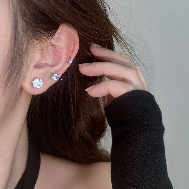 1Pair Magnetic Stud Earring Fake Piercing Crystal Clip Earrings For Women Men Punk Zirco detail view