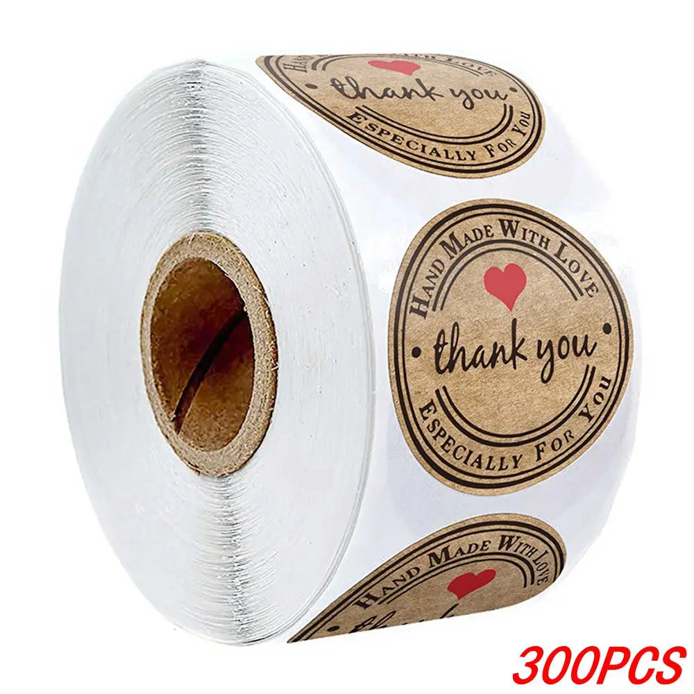 Vintage Kraft Paper Stickers | Handmade With Love Thank You Labels for Packaging and lifestyle view