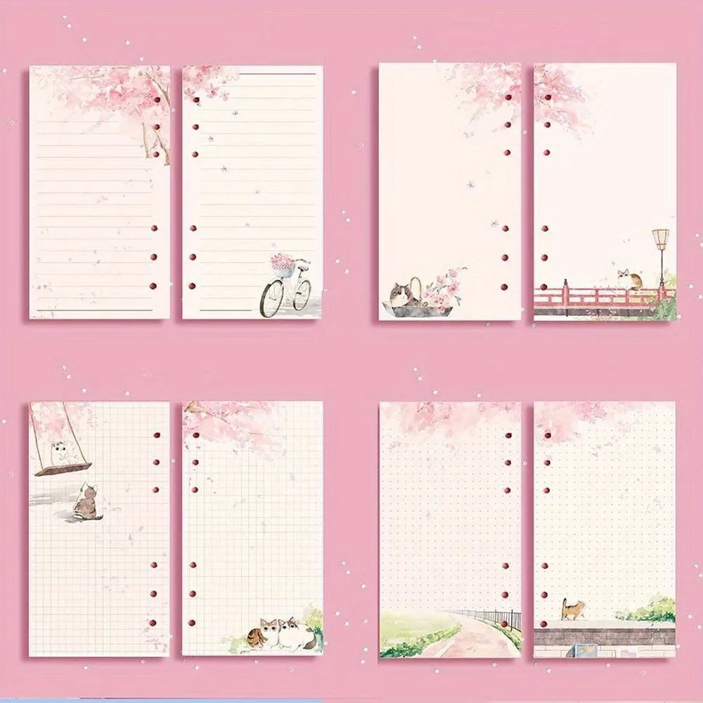 80 Sheets A6 Loose Leaf Paper Notebook Replace Paper with Kawaii Cat Sakura Design additional angle
