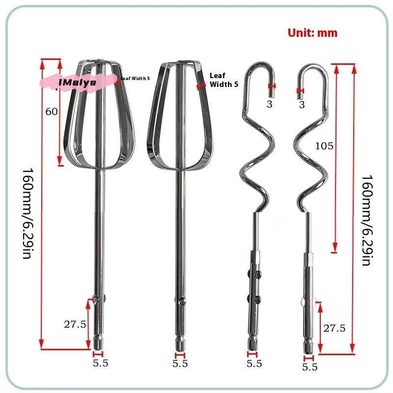 Stainless Steel Egg Beater Set | Handheld Mixing Hooks for Electric Mixer additional angle