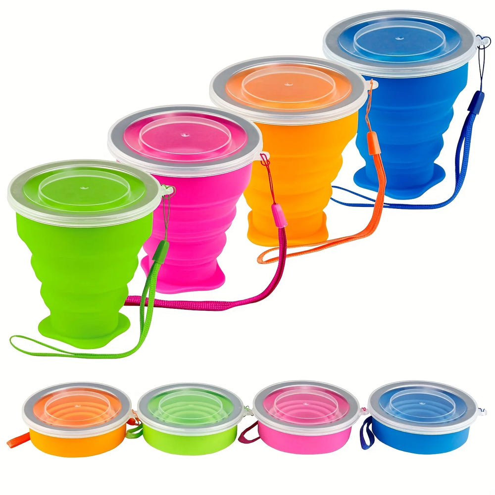 1Pack Silicone Collapsible Travel Water Cup Portable Camping Cup with Lids Food Grade Mugs Set for O