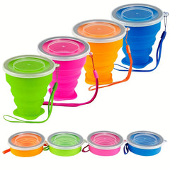 1Pack Silicone Collapsible Travel Water Cup Portable Camping Cup with Lids Food Grade Mugs Set for O