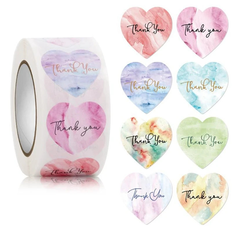 Heart Thank You Stickers | Floral Decorative Sealing Stickers for Wedding Gift Packaging and Small B