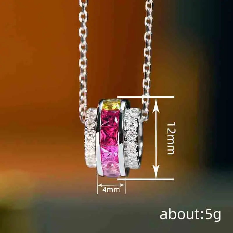 Huitan Statement Circle Pendant Necklace with Iregular Colorful Cubic Zirconia Luxury close-up view