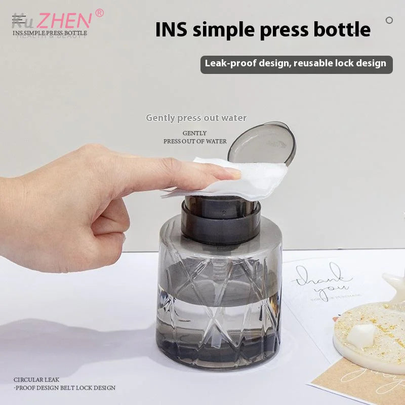 1PCS Refillable Lockable Empty Nail Polish Remover Pump Dispenser Nail Manicure Cleane close-up view