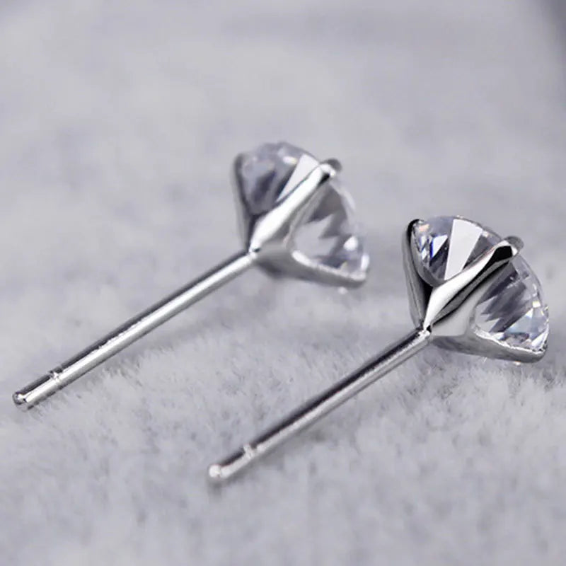 925 Sterling Silver Zircon Crystal 4 Claw Cut Earrings 3/4/5/6mm Earrings For Women Fine detail view