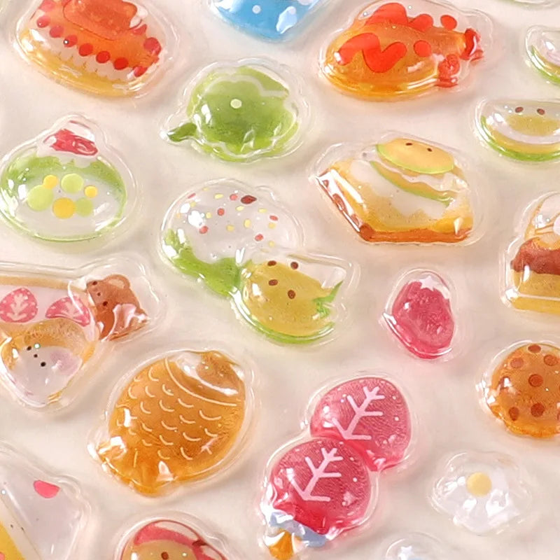 6-Style Japanese 3D Cute Stickers | Crystal Embossed Design for DIY Crafts close-up view