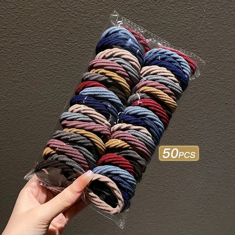 50/100pcs Girl Mixed Color Simple Hair Ties detail view
