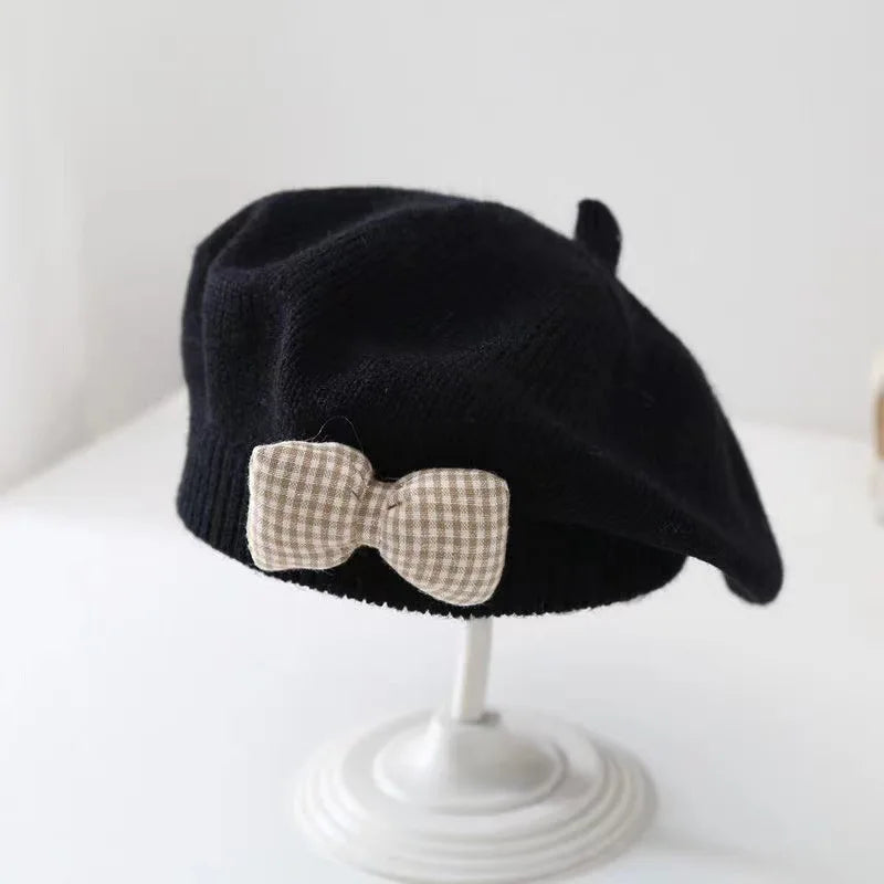Winter Baby Girl Knitted Beret Hat | Cute Princess Bow Beanie for Toddlers 1-4Y additional angle