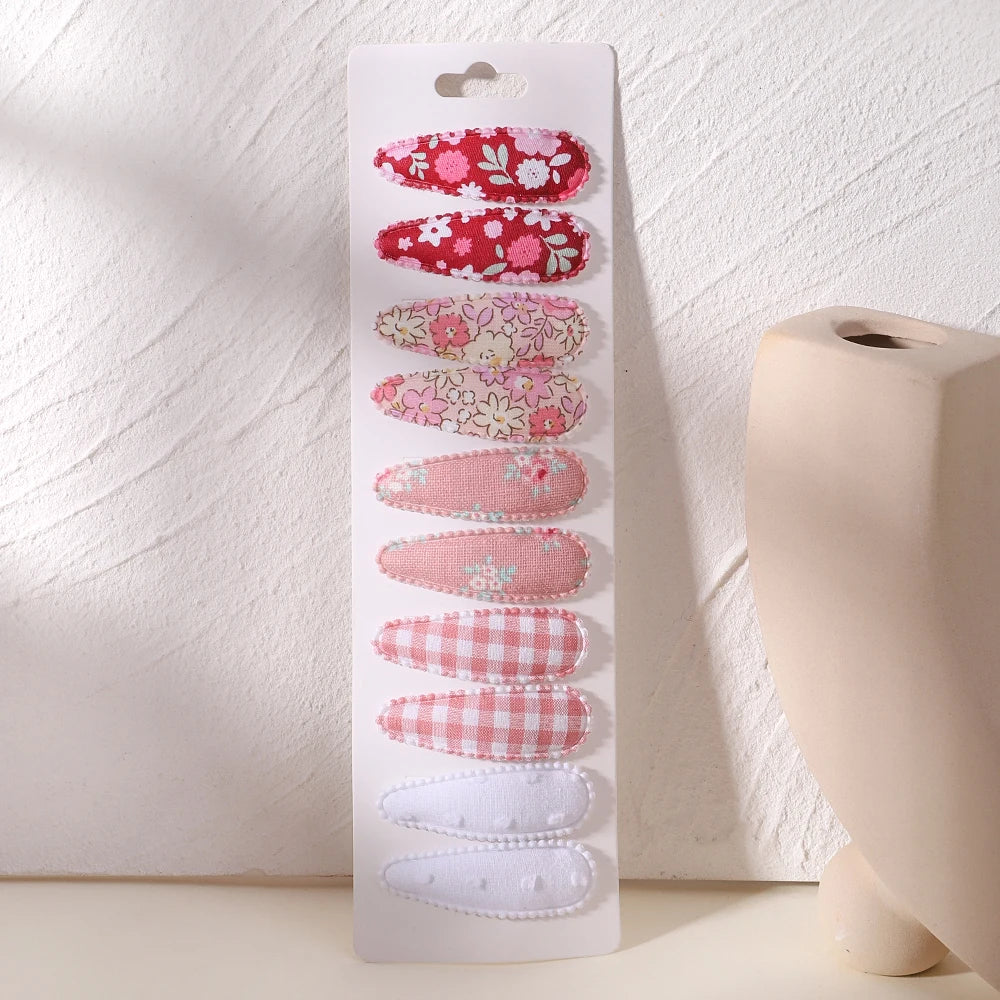 10Pcs/Lot Fresh Print Cotton Alloy Hair Clips for Kids Fabric Plaid BB Hairpins Girl Hai detail view