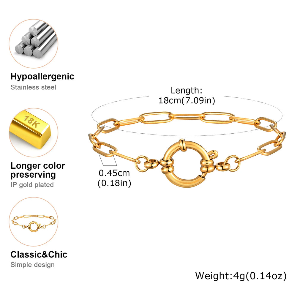 Vnox Square Chain Bracelet | Gold Stainless Steel Round Bubble Link Jewelry for Women close-up view