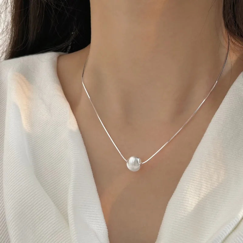 925 Sterling Silver Necklace Bead Pendant Simple for Women Wedding Engagement Jewelry Fa detail view