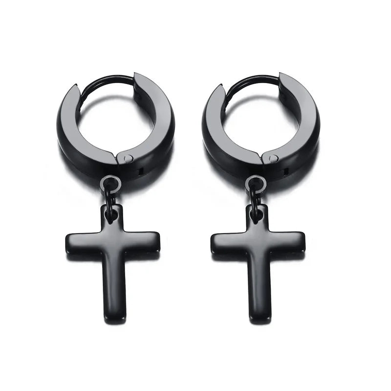 Stainless Steel Cross Earrings for Men | Religious Stud Earrings additional angle