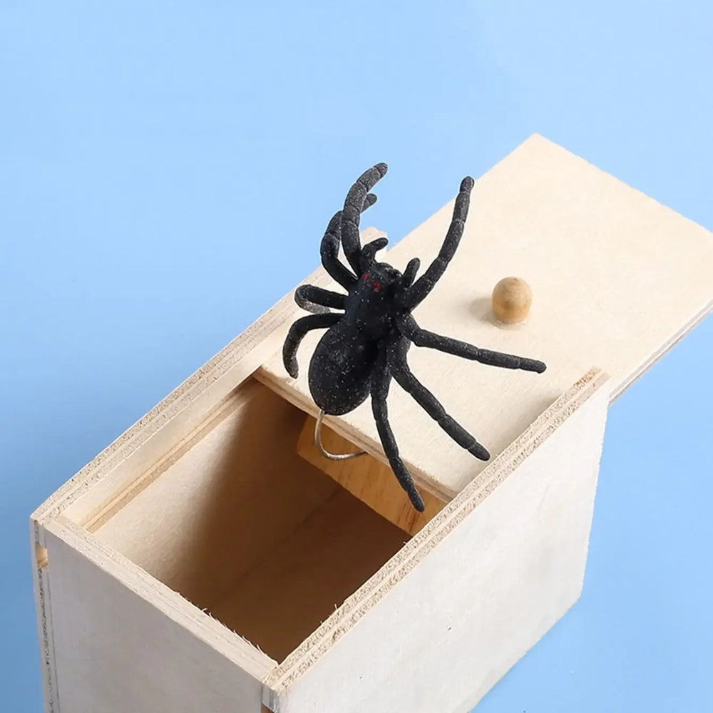 1PC-Wooden Prank Trick Practical Joke Home Office Scare Toy Box Gag Spider Parents Fri close-up view