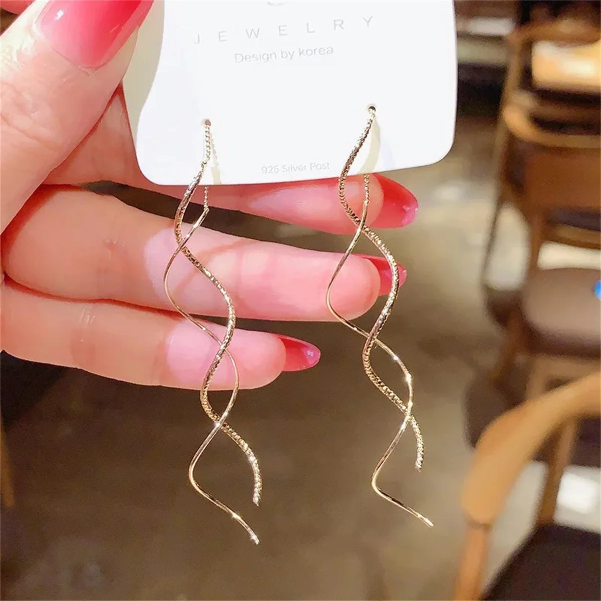 2Pcs Wave Fringe Tassel Earrings | Exquisite Long Style Stud Earrings for Women alternate view