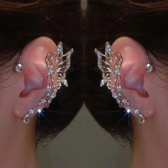 Sparkling Crystal Elf Butterfly Ear Cuff Without Piercing Clip Earrings Elegant Ear Clip For Women E
