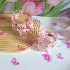 1pc Double-walled Glass Coffee Mug With A Real Flower Design Inside, Suitable For Coff close-up view