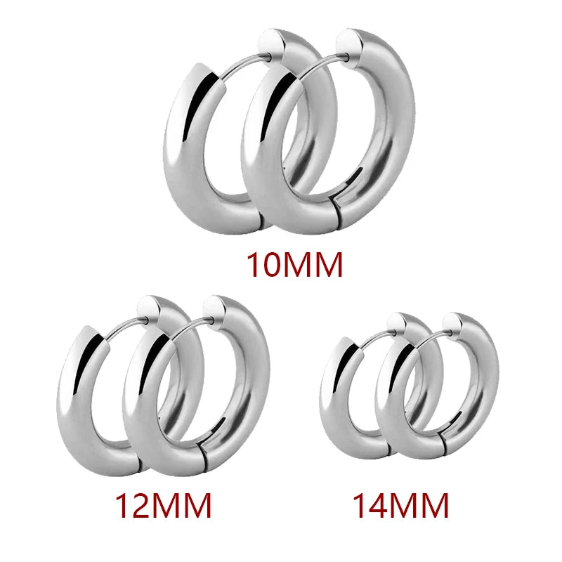 2pc Stainless Steel Small Hoop Earrings | Unisex Punk Hip Hop Huggie Earrings additional angle