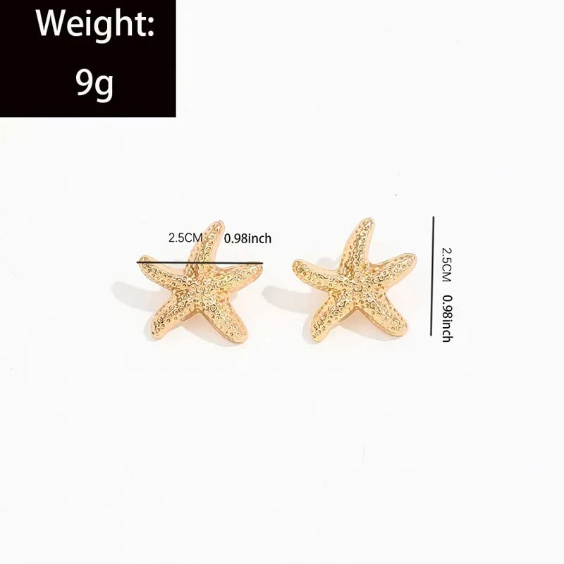 Punk Metal Starfish Stud Earrings for Women | Fashion Gold Color Geometric Jewelry additional angle