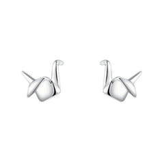925 Sterling Silver Paper Crane Stud Earrings | Cute Mini Piercing Earrings for Women close-up view