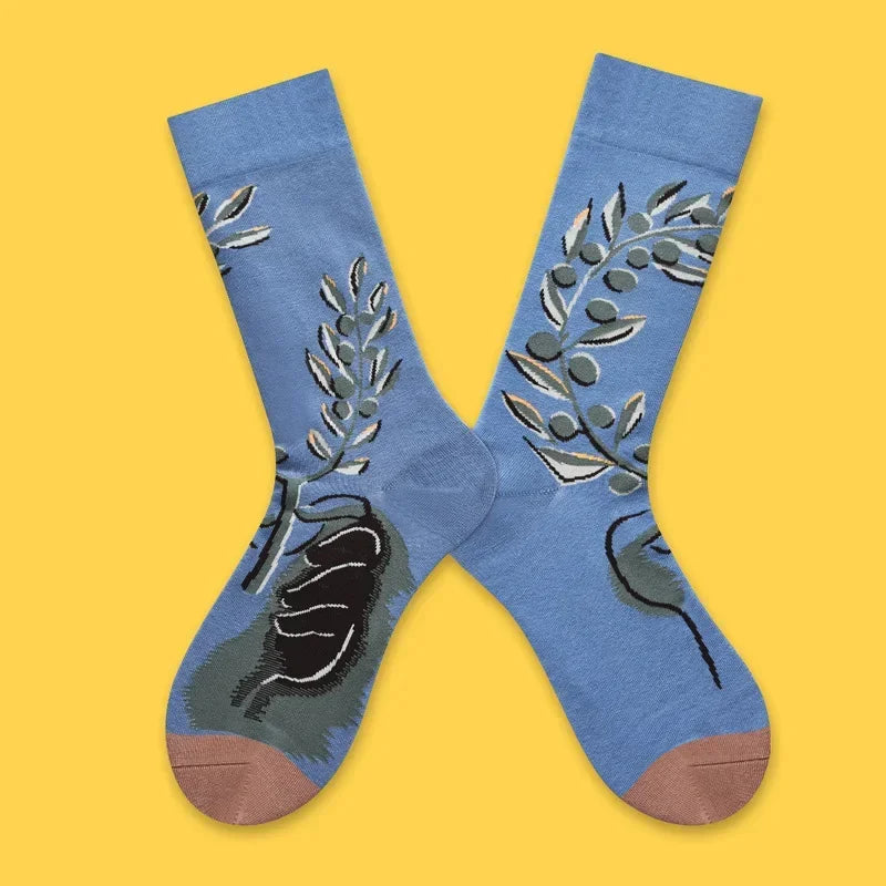 1 Pair Canvas Lattice Plant Art Funny Socks Women Novelty Abstract Cute Socks Women Jacq detail view