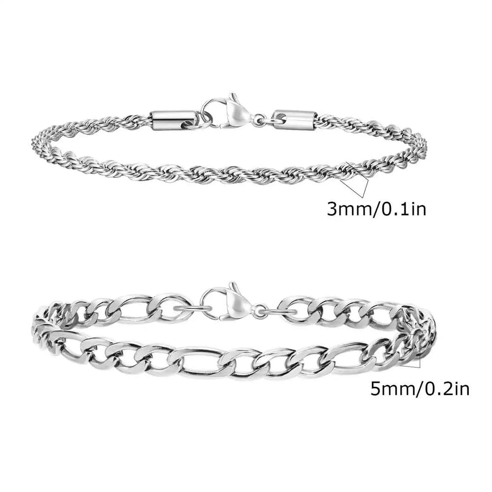 Men's Stainless Steel Chain Bracelets Set | 2pcs Silver Gold Black Twist Rope & Cuban alternate view