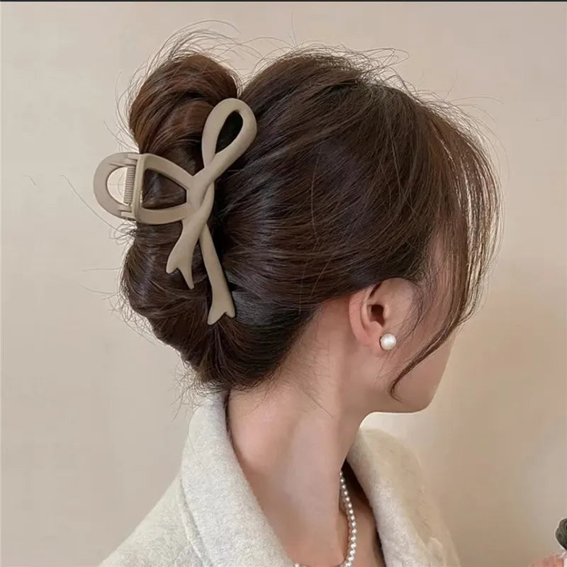 13CM Matte Hair Clips Vintage Ribbon Bow Hair Claws Crab Headwear Hairpins Shark Ponytail For Women Hair Accessories Barrettes