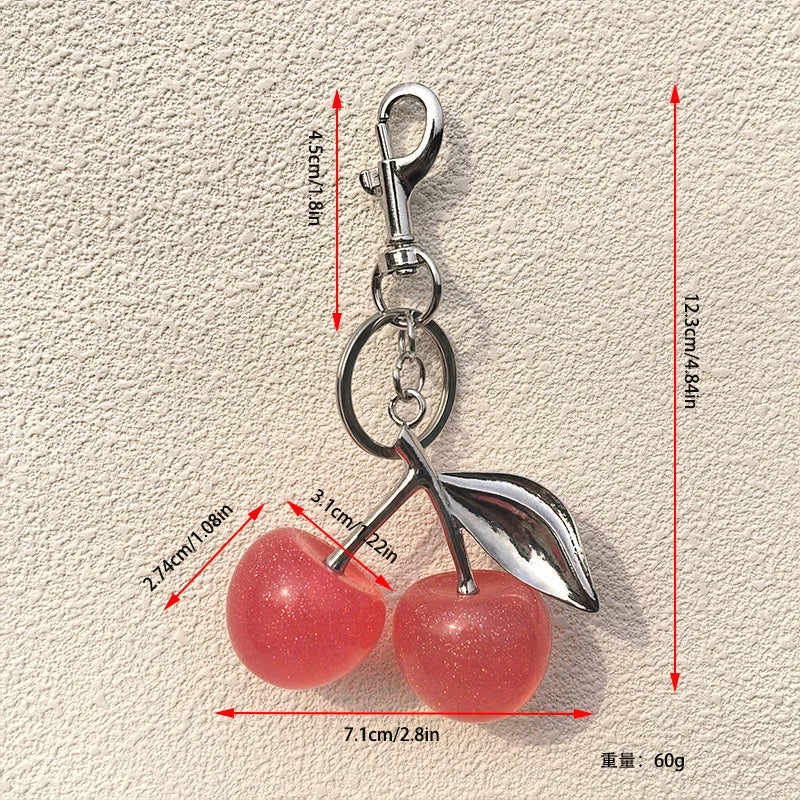 Fashion Delicate Red Cherry Charm Keychain 3 Color Gold Silver Keyring Elegant Women's Backpack Purse Charm Earrings Jewelry