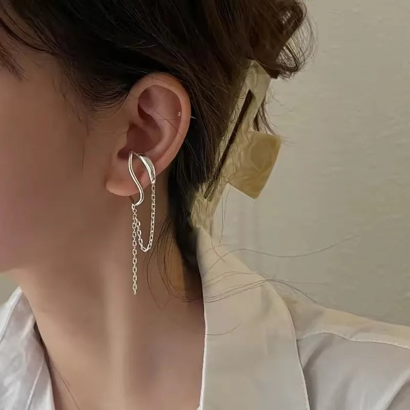 925 Sterling Silver Ear Cuff Without Piercing | Chain Tassel Earring for Women alternate view