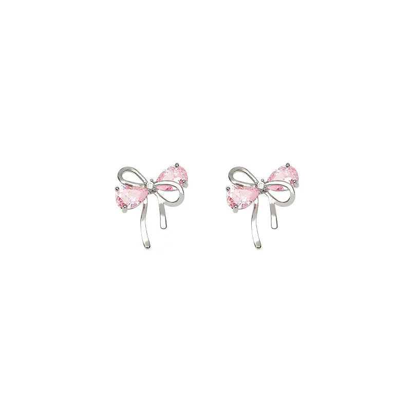 925 Sterling Silver Bow Pink Zircon Stud Earrings | Women's Wedding Fine Jewelry lifestyle view