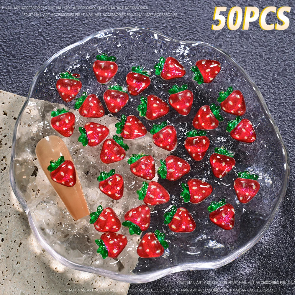 50Pcs 3D Summer Fruits Nail Charms Strawberry,Watermelo,Cherry,Peach,Lemon Flatback additional angle
