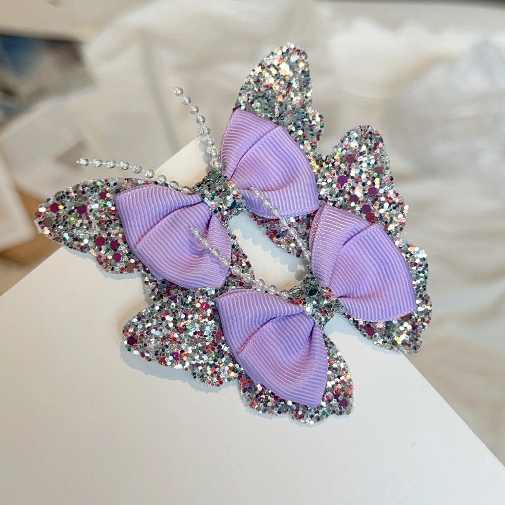 2 Pcs Fashion Rainbow Butterfly Hair Accessories Hair Clips Girls Sequin Hairpins Chi alternate view