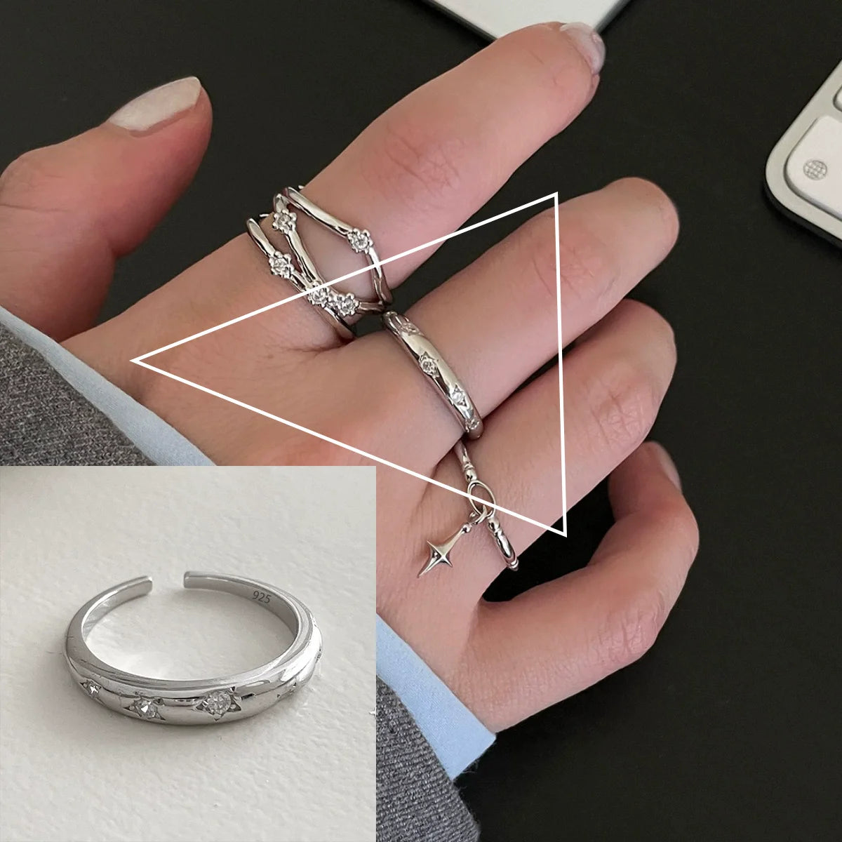 VENTFILLE 925er Sterlingsilber Blumen-Spitzenring | Koreanischer Mode-Ring mit verstellbaren Zirkonia