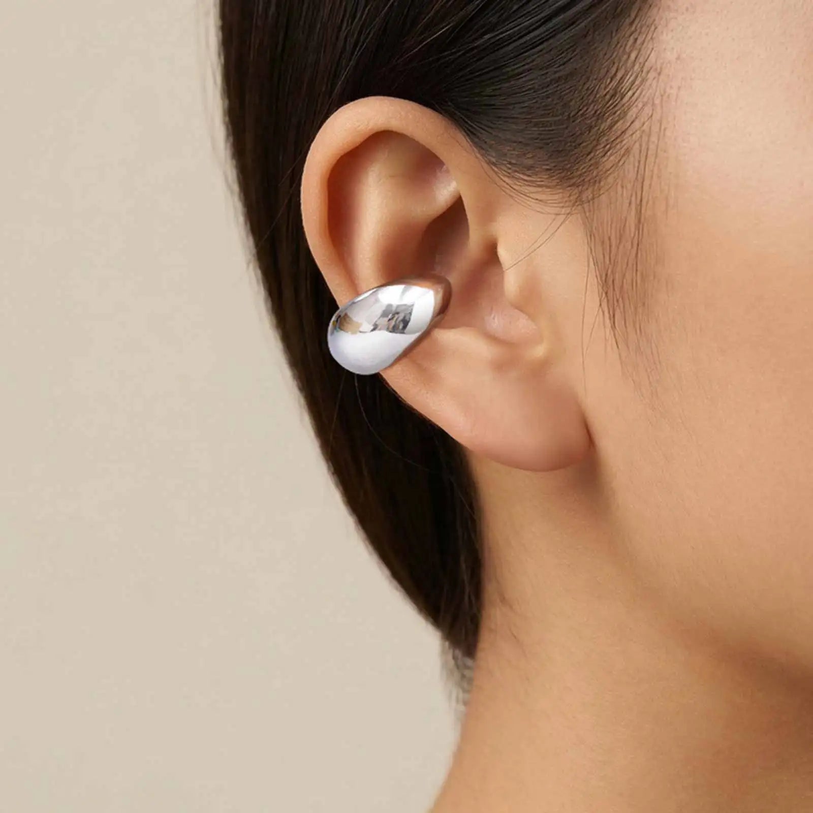 No Piercing Ear Cuff Set Silver-Gold Mixed Color Chunky Fluid Wave Clip On Earrings Stac detail view