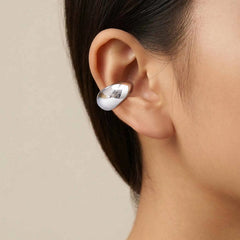 No Piercing Ear Cuff Set Silver-Gold Mixed Color Chunky Fluid Wave Clip On Earrings Stac detail view