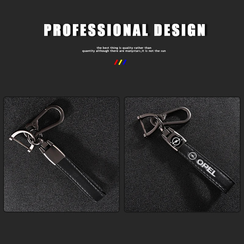 Opel Leather Keychain | Embroidered Car Emblem Key Ring close-up view