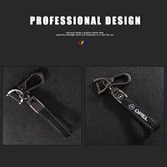 Opel Leather Keychain | Embroidered Car Emblem Key Ring close-up view