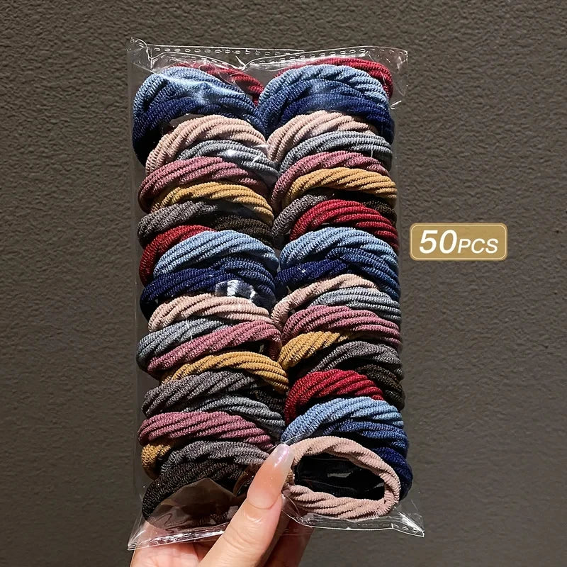 50/100pcs Girl Mixed Color Simple Hair Ties close-up view