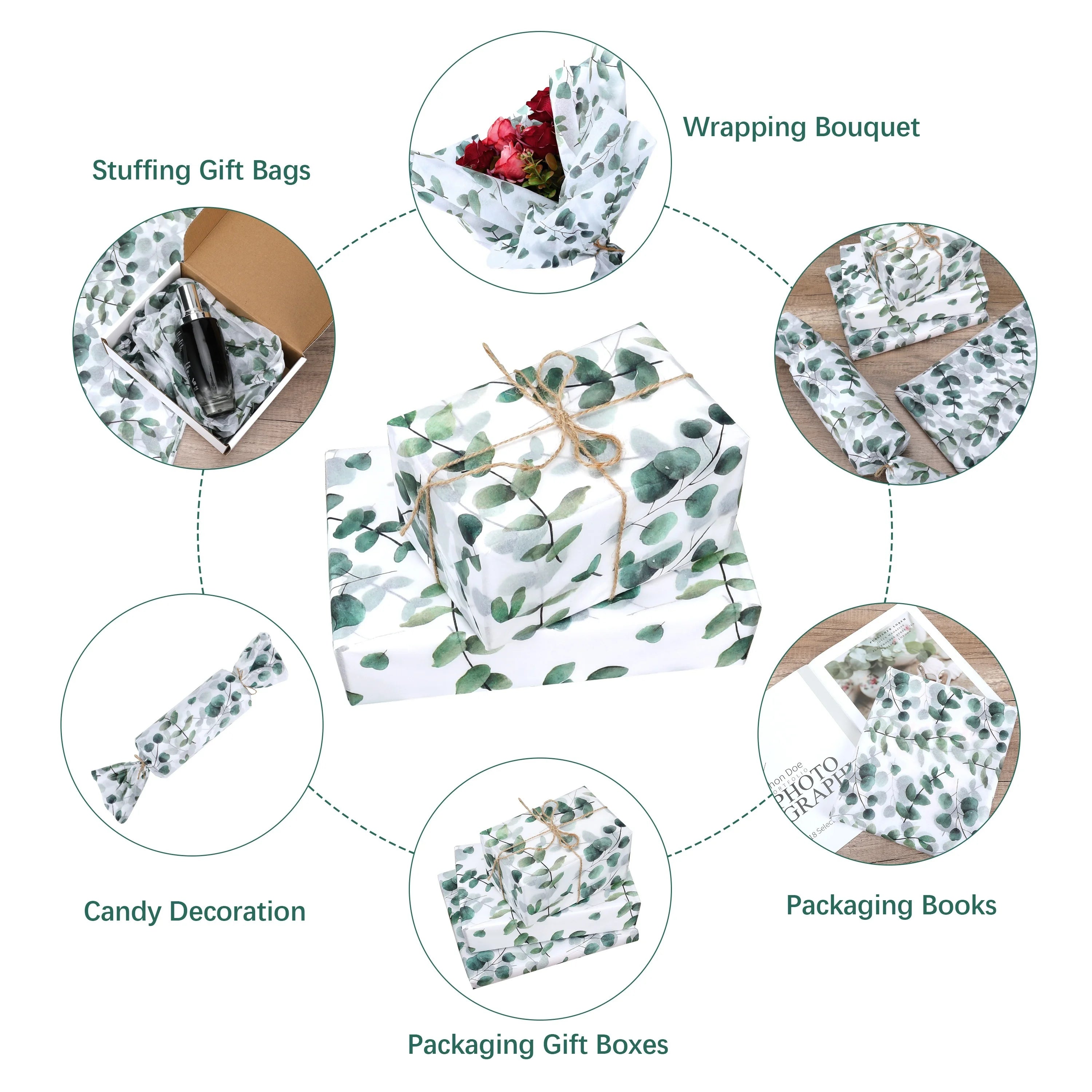 50/20sheets Eucalyptus & Snow Pear Tissue Paper - For Christmas Wrapping Paper Gift W lifestyle view