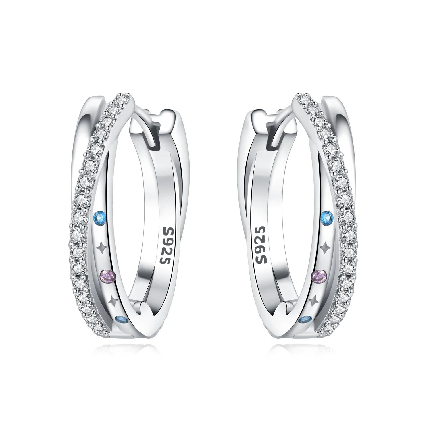 Orstarry S925 Sterling Silver Square Chain With Stone Inlaid Earrings Hoop Earrings For detail view