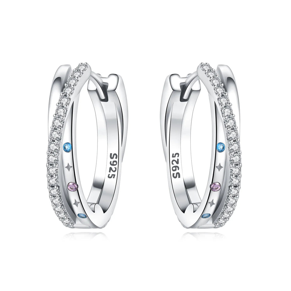 Orstarry S925 Sterling Silver Square Chain With Stone Inlaid Earrings Hoop Earrings For detail view